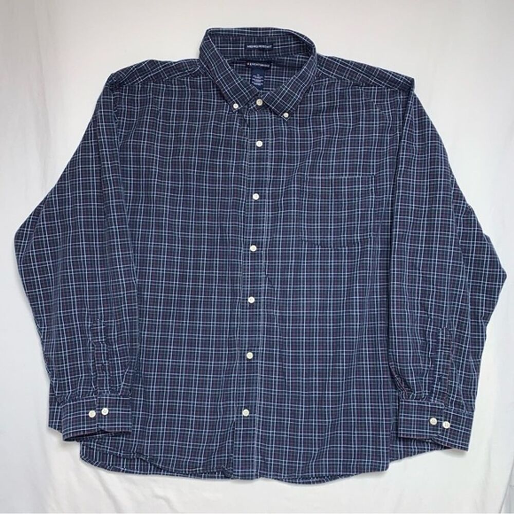 KNIGHTSBRIDGE Wrinkle Resistant Shirt Men's 4X Blue Plaid Long Sleeve Button Up